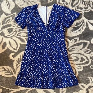 MELLODAY Blue and White Polka Dot Dress zips in back like new